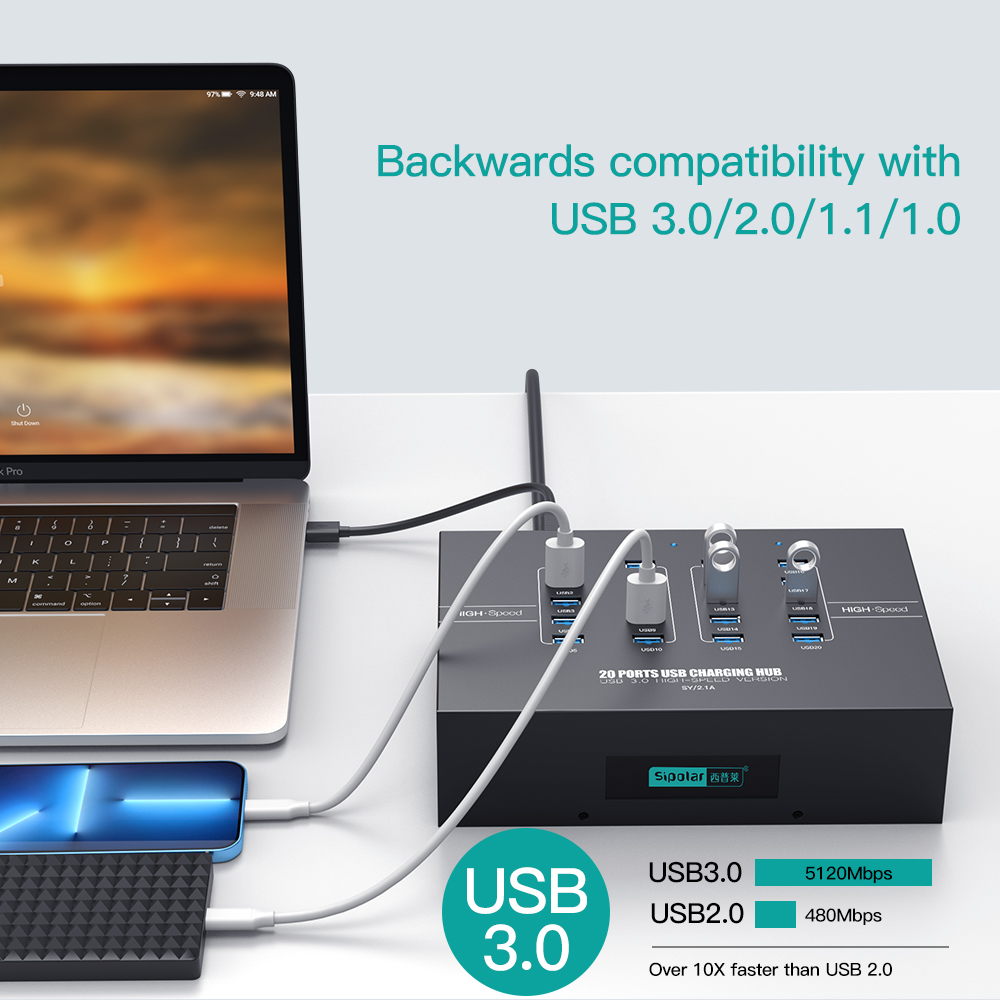20-Port USB 3.0 Charging Hub w - Usb Hub 评论和价格